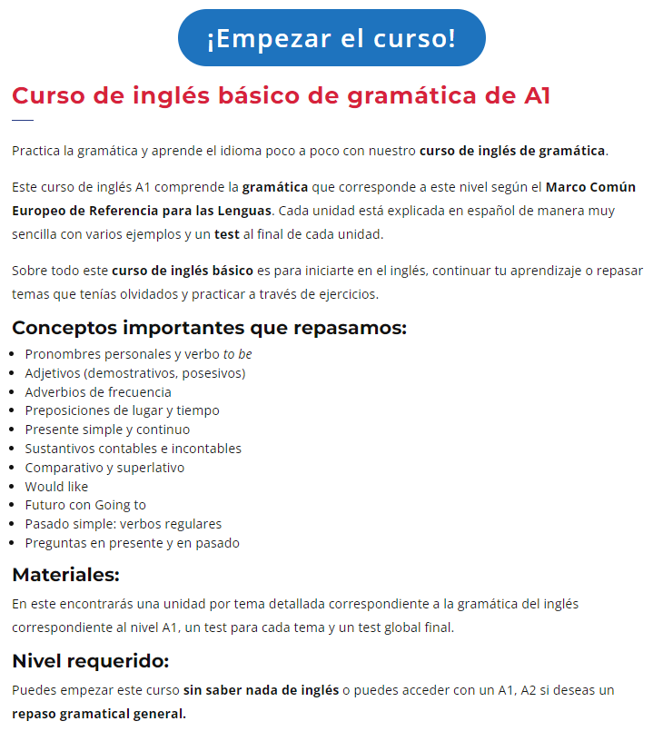 Curso A1 online ingles principiantes